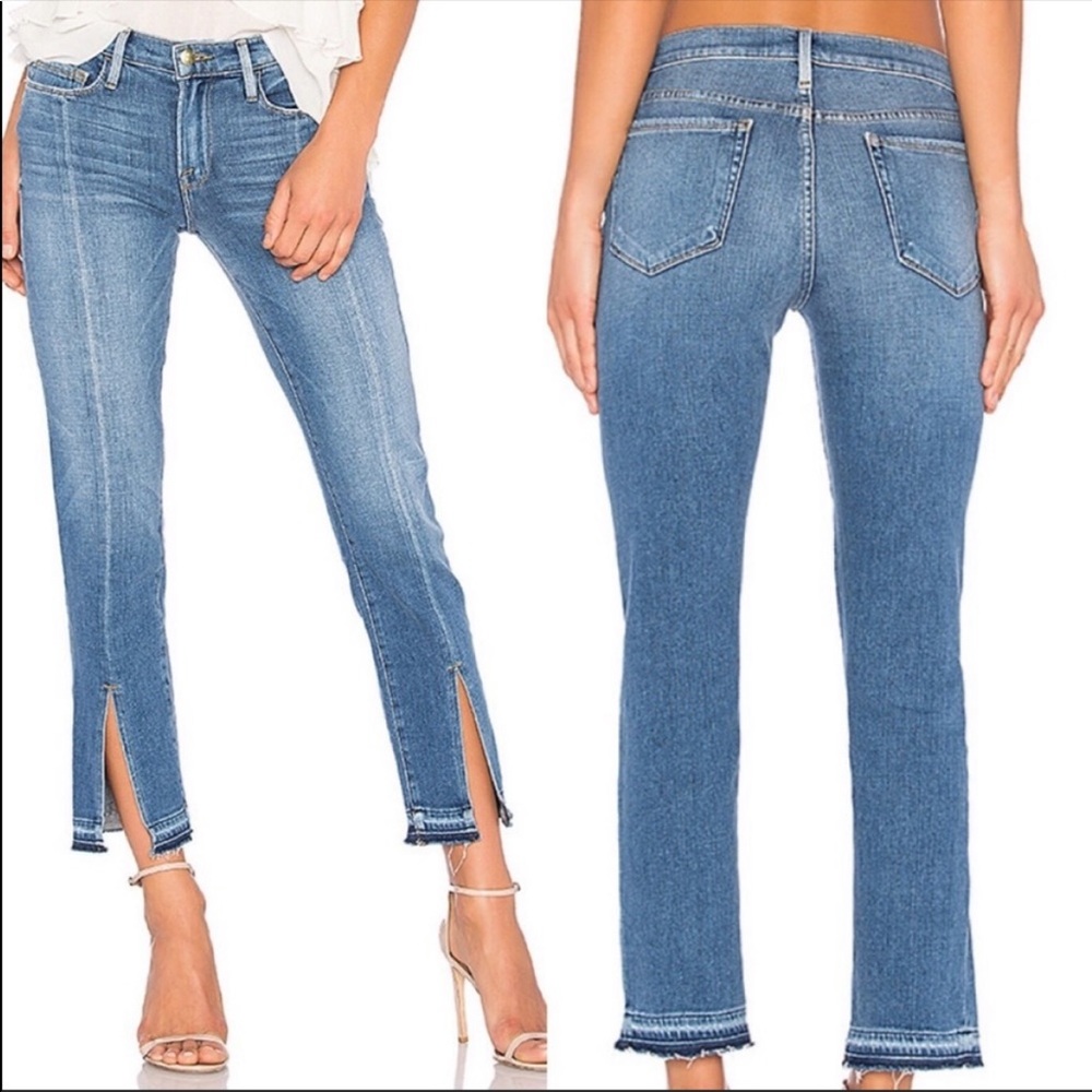 Frame Denim Light Blue High-Rise Slim Ankle Jeans with Front Slits